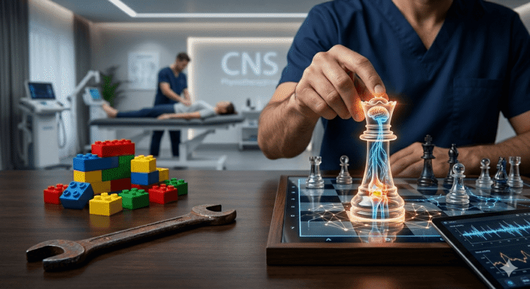 Fyzioterapeut strategicky plánuje komplexnú terapiu zameranú na nervovú sústavu (CNS).