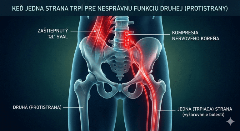 Vyžarovanie bolesti z driekovej chrbtice do nohy, asymetria panvy - fyzioSKLADAN